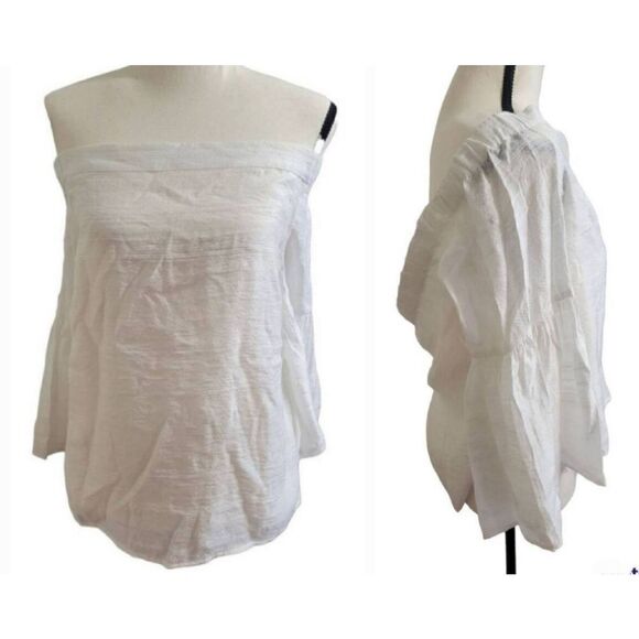 1. STATE Sz L Off the Shoulder White Blouse With Bell Sleeves New - Picture 1 of 8